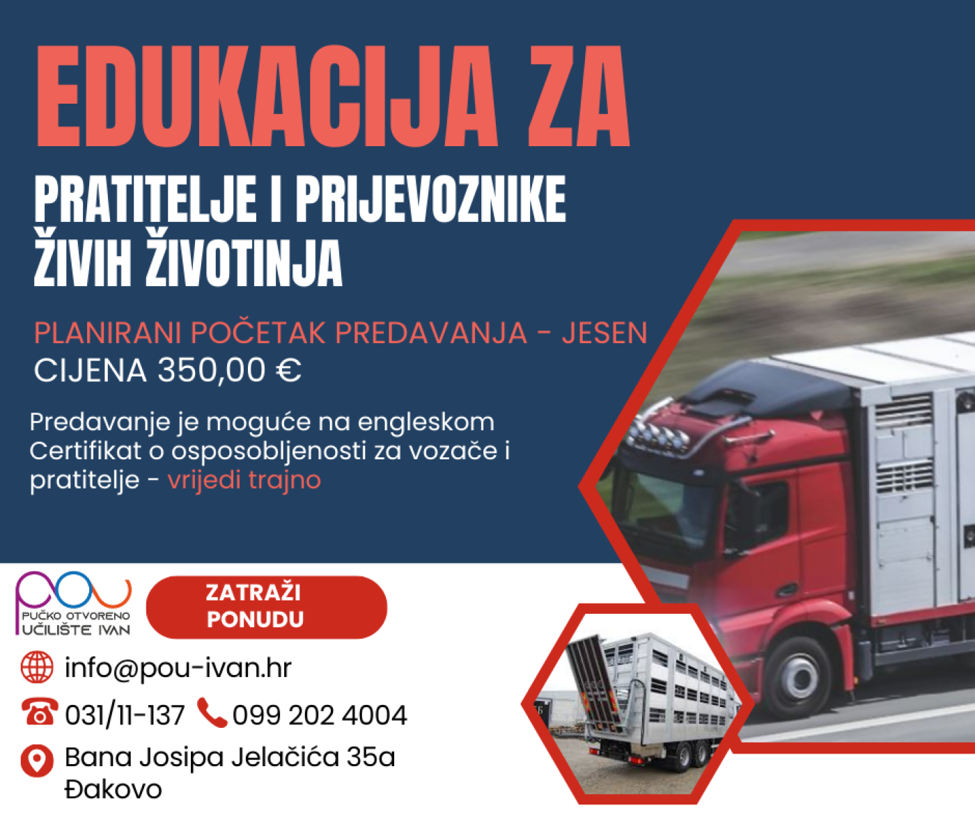 EDUKACIJA ZA PRATITELJA I PRIJEVOZNIKA ŽIVOTINJA - INFO !!